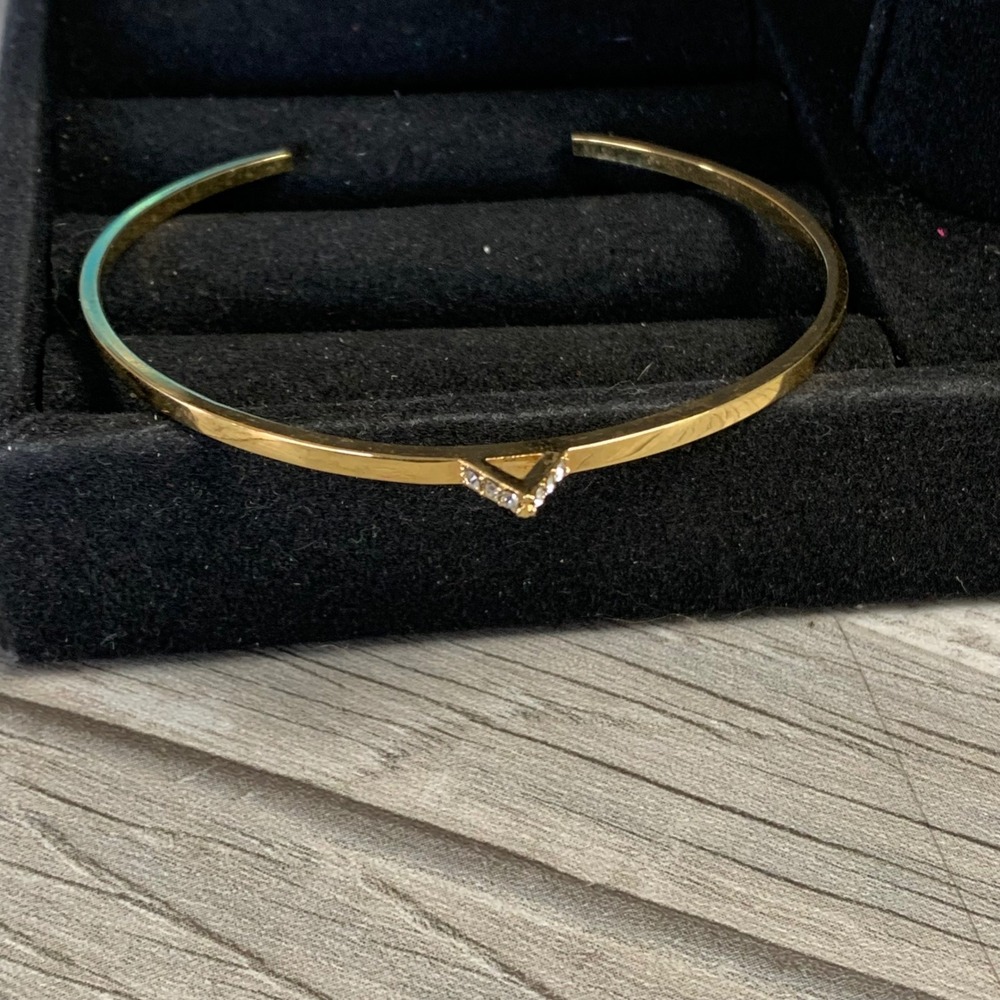 Gold Tone Geometric Triangle Rhinestone Cuff Bracelet Minimalist Jewelry